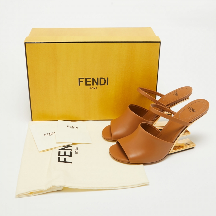 Pre Owned Fendi Brown Leather Fendi First Slide Sandals Size 37