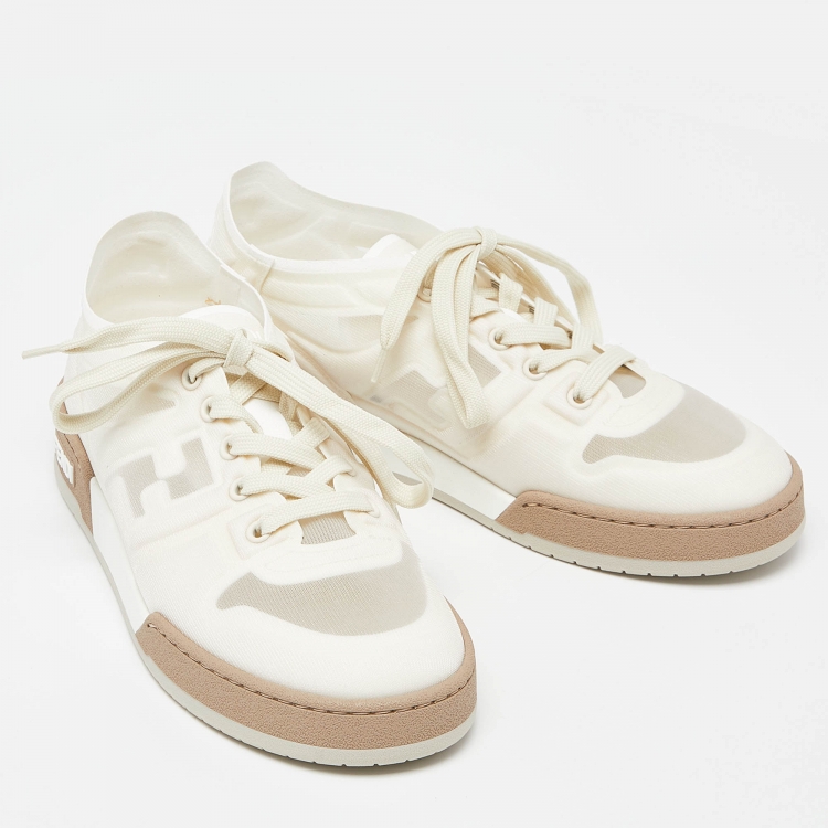 مملوكة مسبقًا Fendi White/Cream Mesh Match Low Top Sneakers Size 39