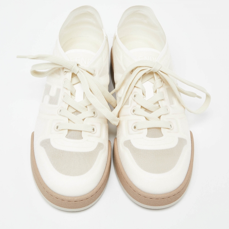 مملوكة مسبقًا Fendi White/Cream Mesh Match Low Top Sneakers Size 39