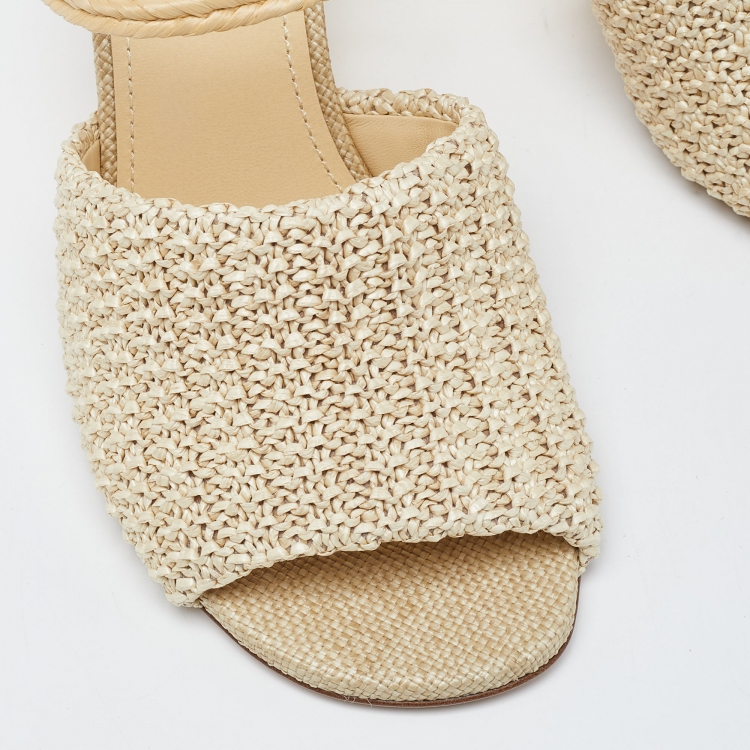 Pre Owned Fendi Beige Raffia First Heel Mules Size 40.5