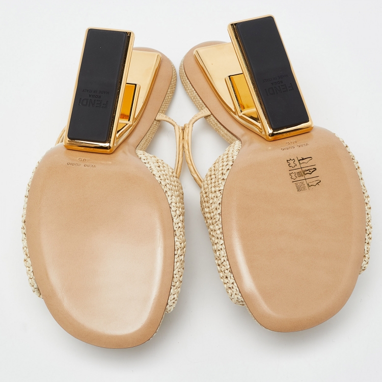 Pre Owned Fendi Beige Raffia First Heel Mules Size 40.5