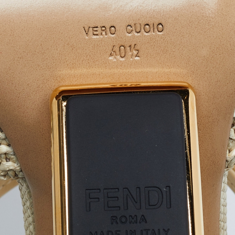 Pre Owned Fendi Beige Raffia First Heel Mules Size 40.5