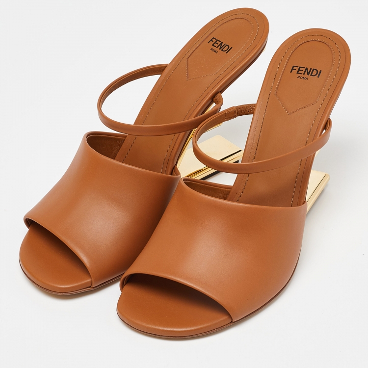 Pre Owned Fendi Tan Leather First Heel Mules Size 40