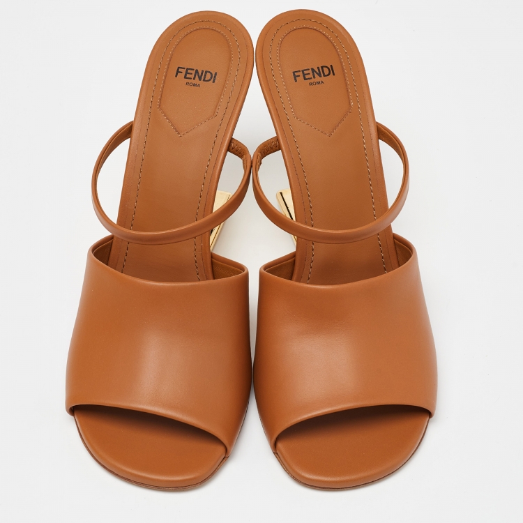 Pre Owned Fendi Tan Leather First Heel Mules Size 40