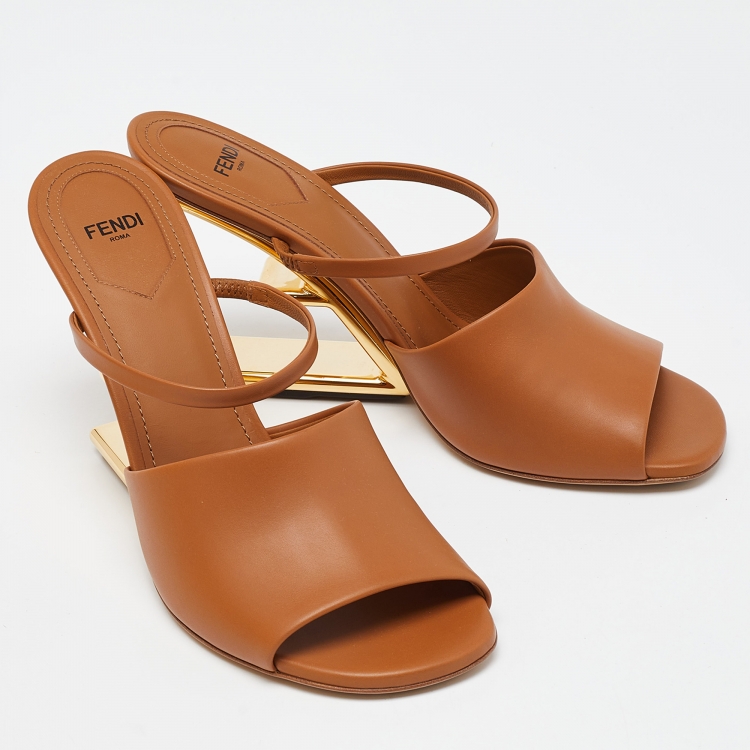 Pre Owned Fendi Tan Leather First Heel Mules Size 40