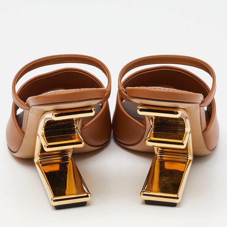 Pre Owned Fendi Tan Leather First Heel Mules Size 40