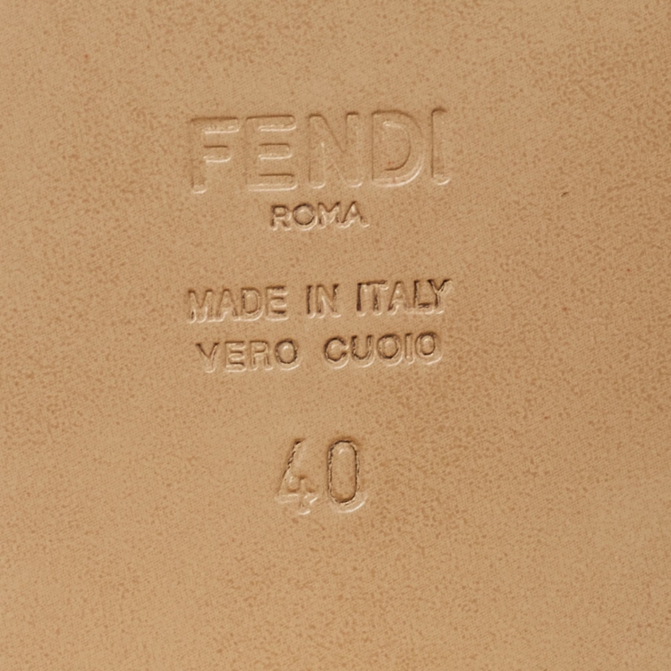 Pre Owned Fendi Beige Leather FF Slide Sandals Size 40