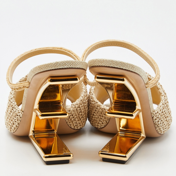 Pre Owned Fendi Beige Raffia First Heel Mules Size 41