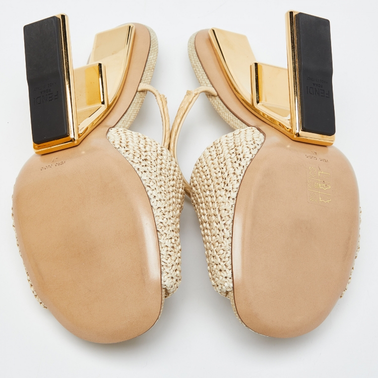 Pre Owned Fendi Beige Raffia First Heel Mules Size 41