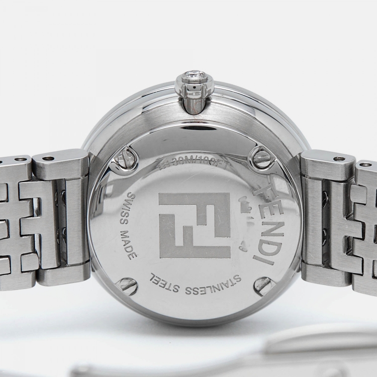 Pre Owned Fendi Blue Stainless Steel Diamond Forever Fendi F103111101 Women's Wristwatch 19 mm