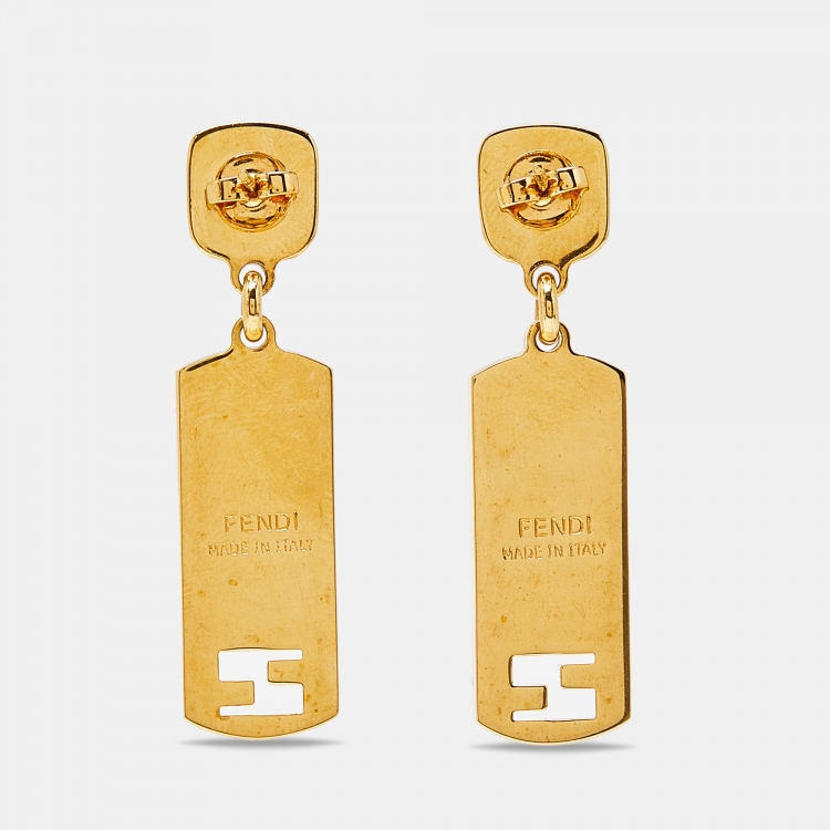 Pre Owned Fendi FF Gold Tone Enamel Drop Earrings