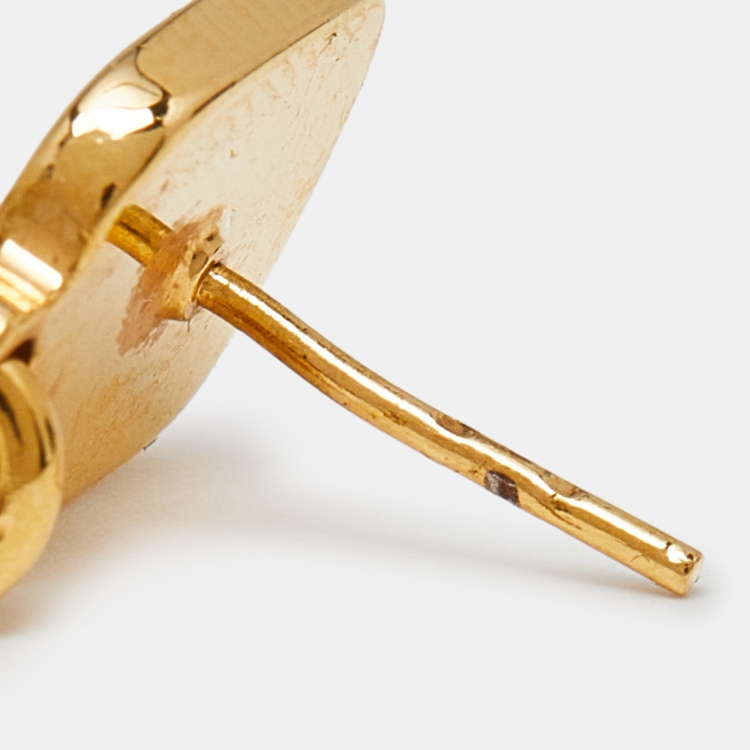 Pre Owned Fendi FF Gold Tone Enamel Drop Earrings