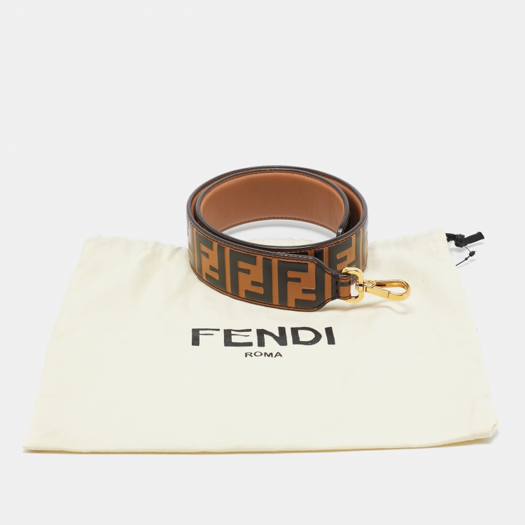 Pre Owned Fendi Tobacco Zucca Embossed Leather Strap You Bag Shoulder Strap