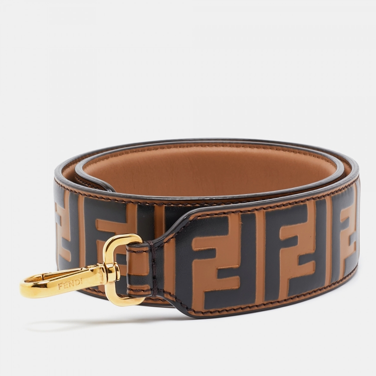 Pre Owned Fendi Tobacco Zucca Embossed Leather Strap You Bag Shoulder Strap