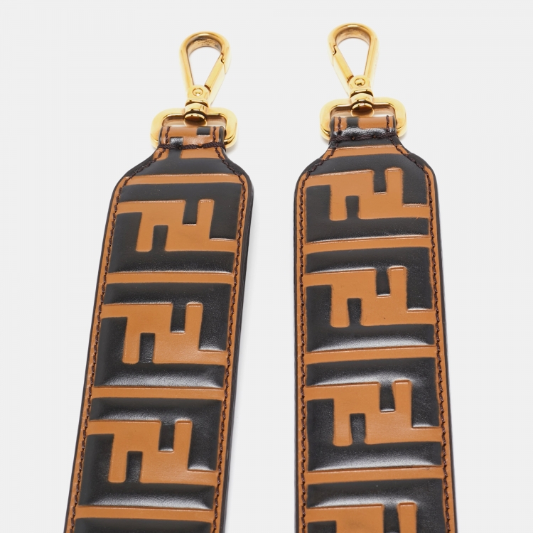 Pre Owned Fendi Tobacco Zucca Embossed Leather Strap You Bag Shoulder Strap