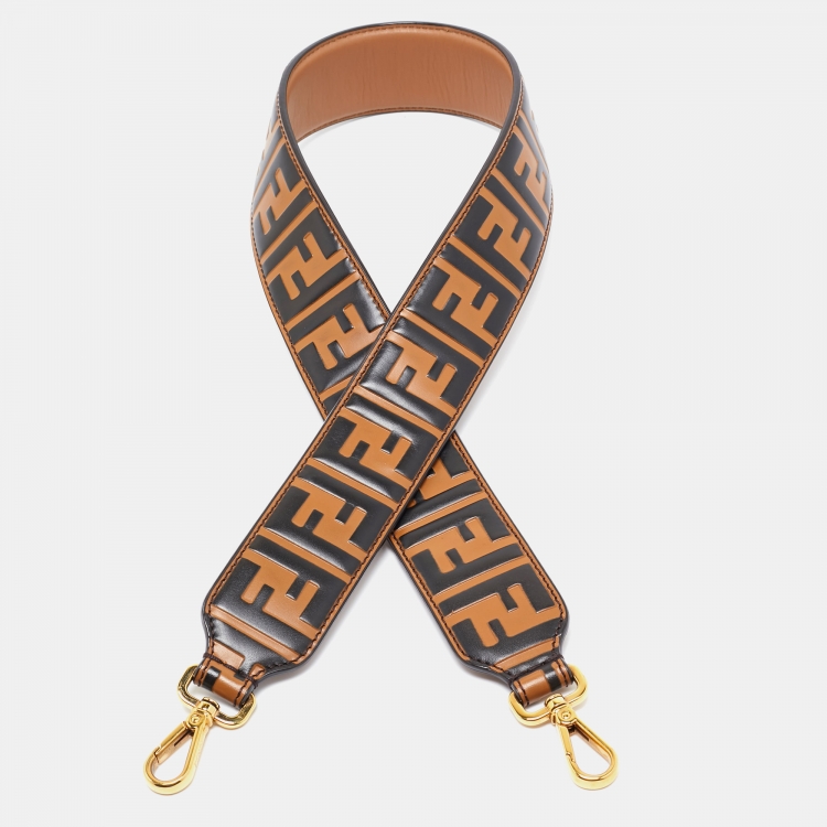 Pre Owned Fendi Tobacco Zucca Embossed Leather Strap You Bag Shoulder Strap