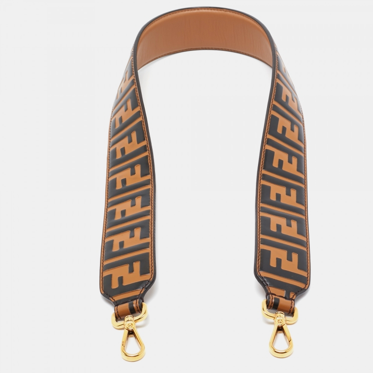 Pre Owned Fendi Tobacco Zucca Embossed Leather Strap You Bag Shoulder Strap