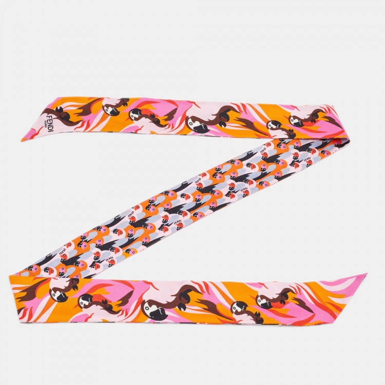 Pre Owned Fendi Multicolor Printed Silk Bandeau Bandeau Scarf