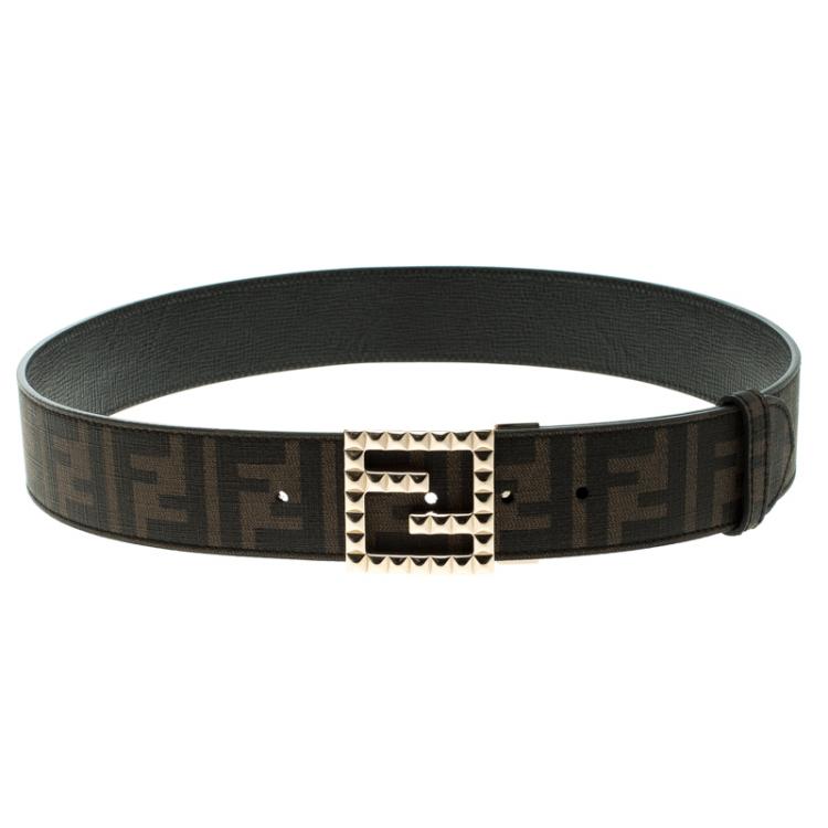 Pre Owned Fendi Brown Zucca Canvas and Leather Reversible Belt 95CM