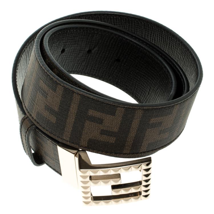 Pre Owned Fendi Brown Zucca Canvas and Leather Reversible Belt 95CM