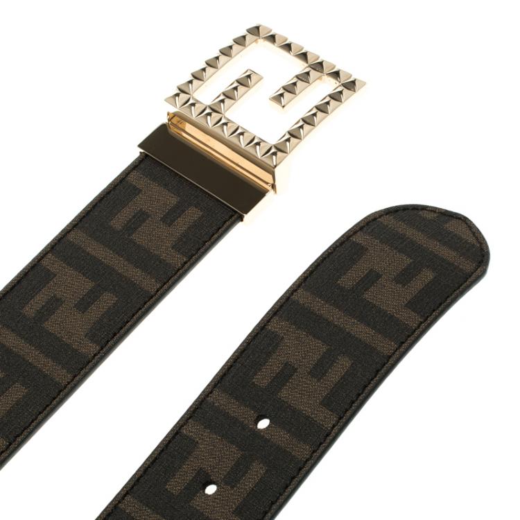 Pre Owned Fendi Brown Zucca Canvas and Leather Reversible Belt 95CM