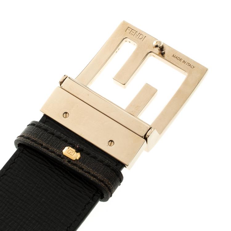 Pre Owned Fendi Brown Zucca Canvas and Leather Reversible Belt 95CM