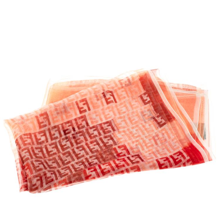 Pre Owned Fendi Orange Zucca Print Silk Chiffon Scarf