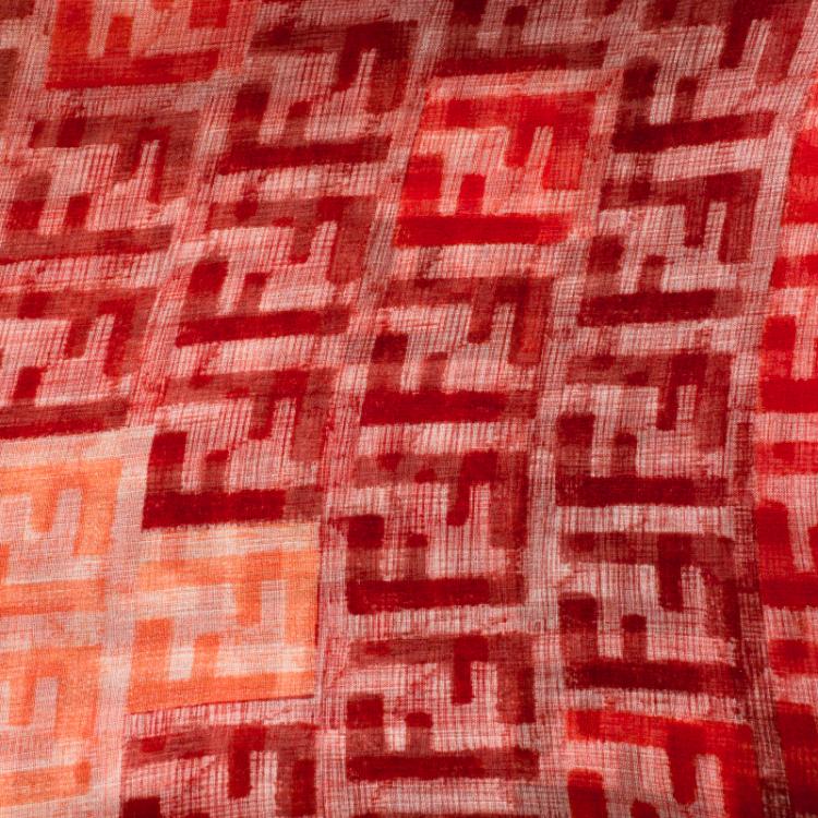 Pre Owned Fendi Orange Zucca Print Silk Chiffon Scarf