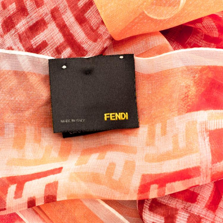 Pre Owned Fendi Orange Zucca Print Silk Chiffon Scarf