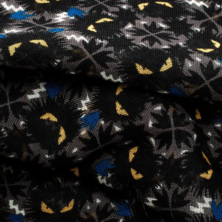 Pre Owned Fendi Multicolor Monster Eye Print Raw Edge Detail Scarf