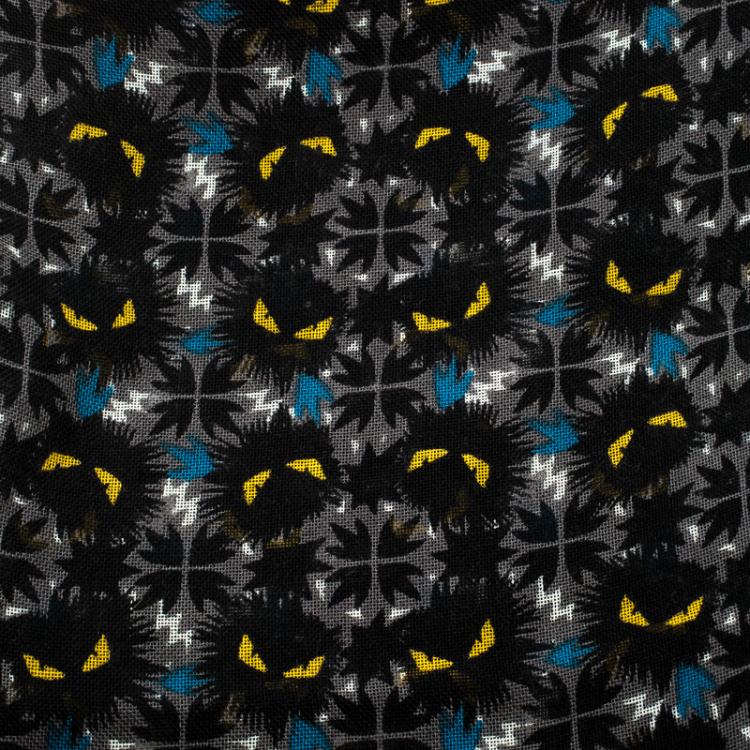 Pre Owned Fendi Multicolor Monster Eye Print Raw Edge Detail Scarf