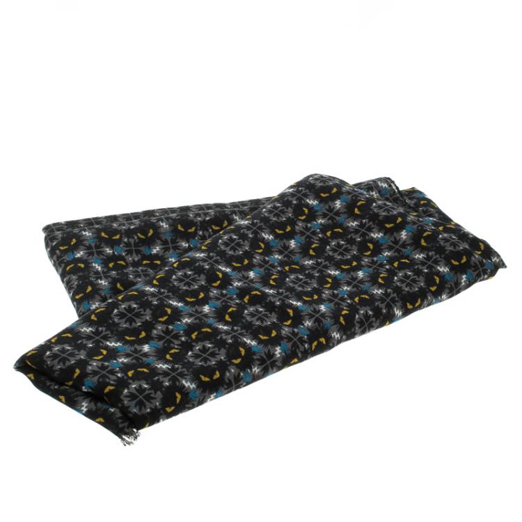 Pre Owned Fendi Multicolor Monster Eye Print Raw Edge Detail Scarf