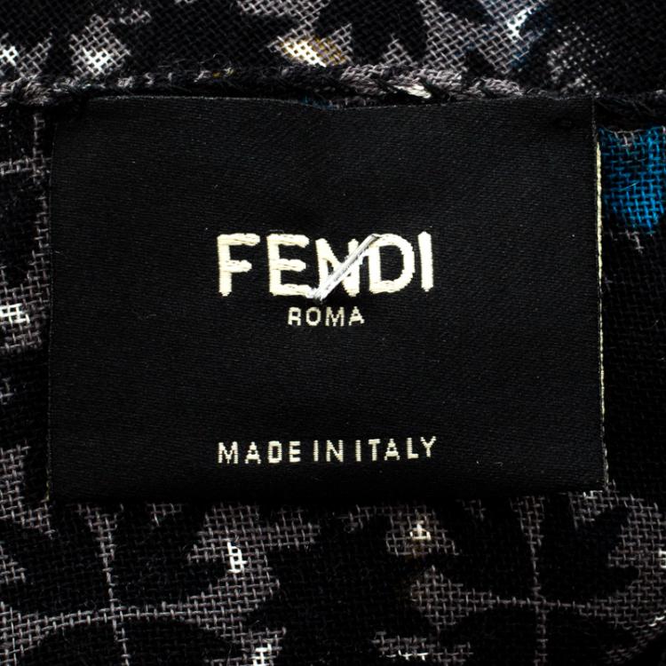 Pre Owned Fendi Multicolor Monster Eye Print Raw Edge Detail Scarf