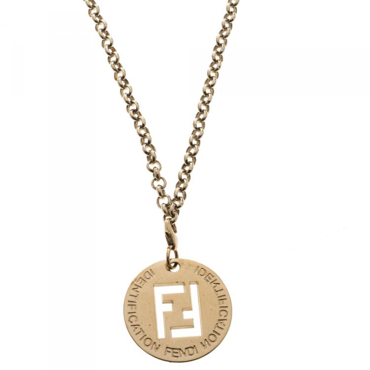 morgue tøffel Produktiv Fendi Logo Gold Tone Pendant Charm Rolo Chain Necklace Fendi | TLC
