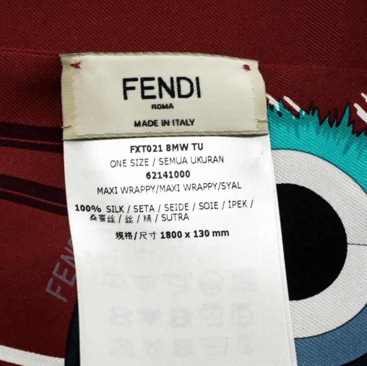 Pre Owned Fendi Red Monster Print Silk Maxi Wrappy Scarf