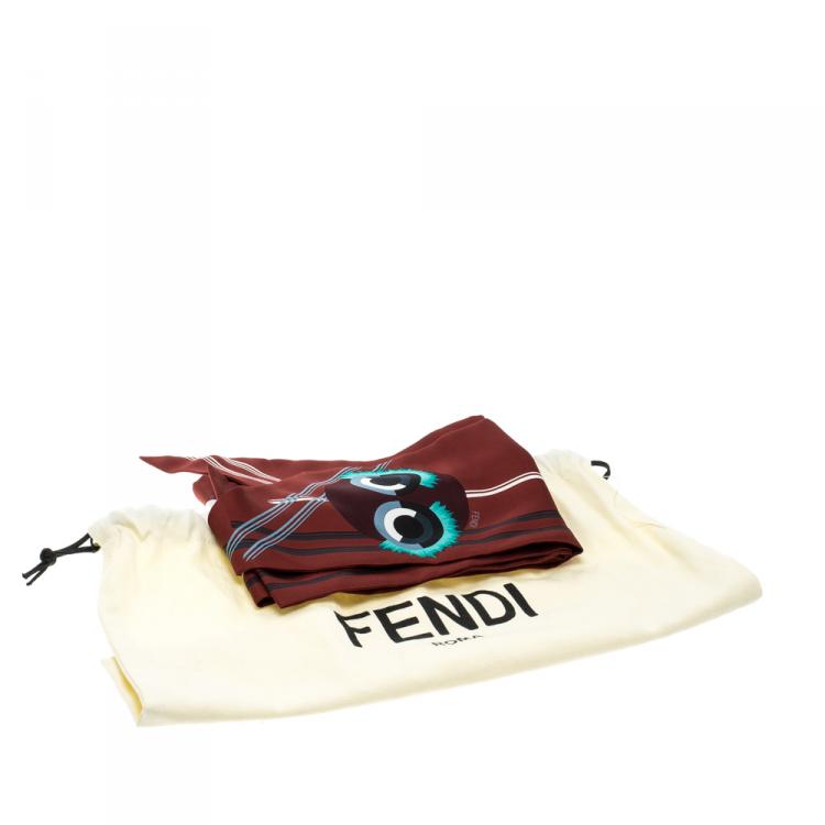 Pre Owned Fendi Red Monster Print Silk Maxi Wrappy Scarf