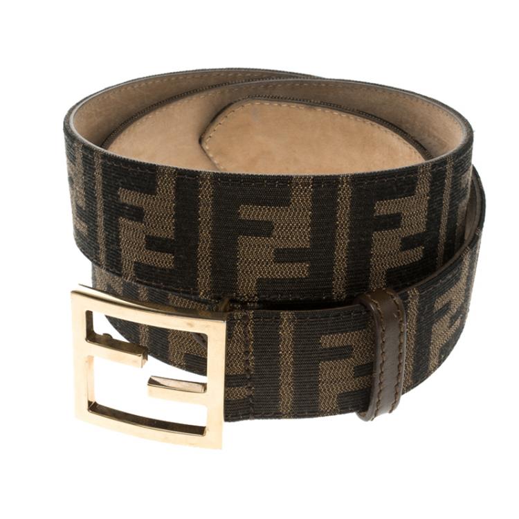 Pre Owned Fendi Tobacco Zucca Canvas FF Buckle Belt Size 90CM