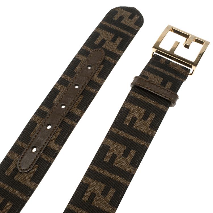 Pre Owned Fendi Tobacco Zucca Canvas FF Buckle Belt Size 90CM