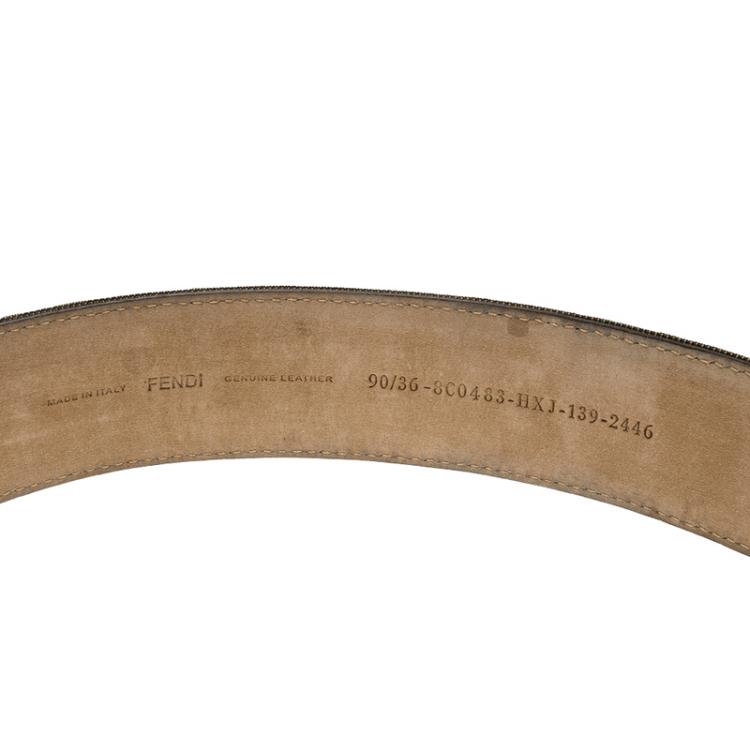 Pre Owned Fendi Tobacco Zucca Canvas FF Buckle Belt Size 90CM