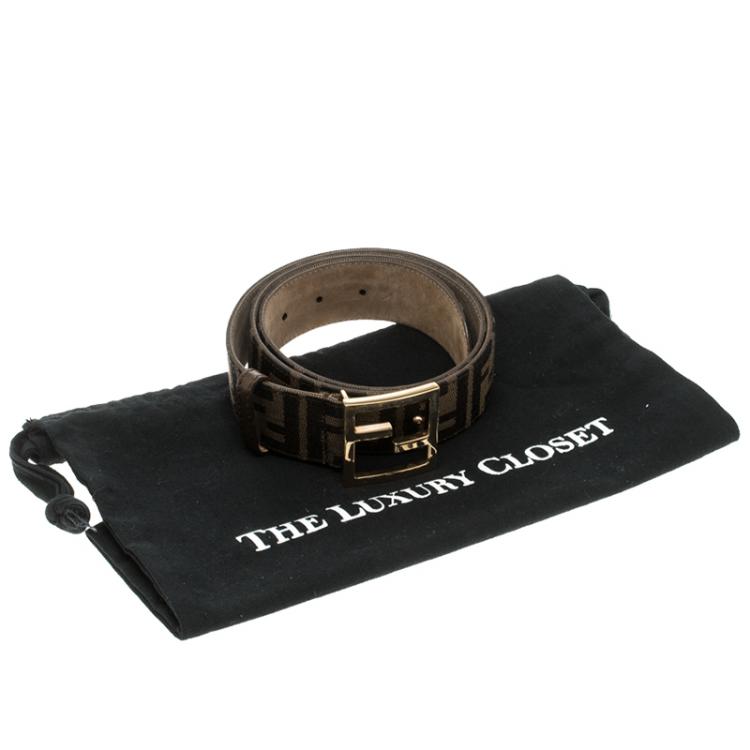 Pre Owned Fendi Tobacco Zucca Canvas FF Buckle Belt Size 90CM