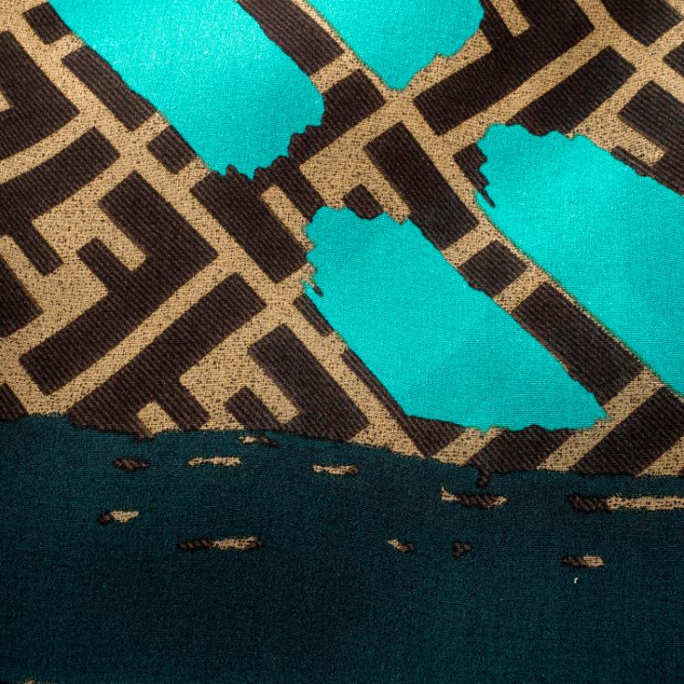 Pre Owned Fendi Multicolor Zucca Print Brush Stroke Detail Silk Scarf