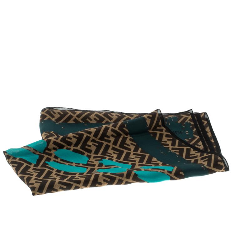Pre Owned Fendi Multicolor Zucca Print Brush Stroke Detail Silk Scarf