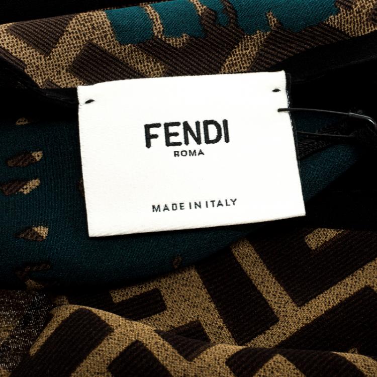 Pre Owned Fendi Multicolor Zucca Print Brush Stroke Detail Silk Scarf