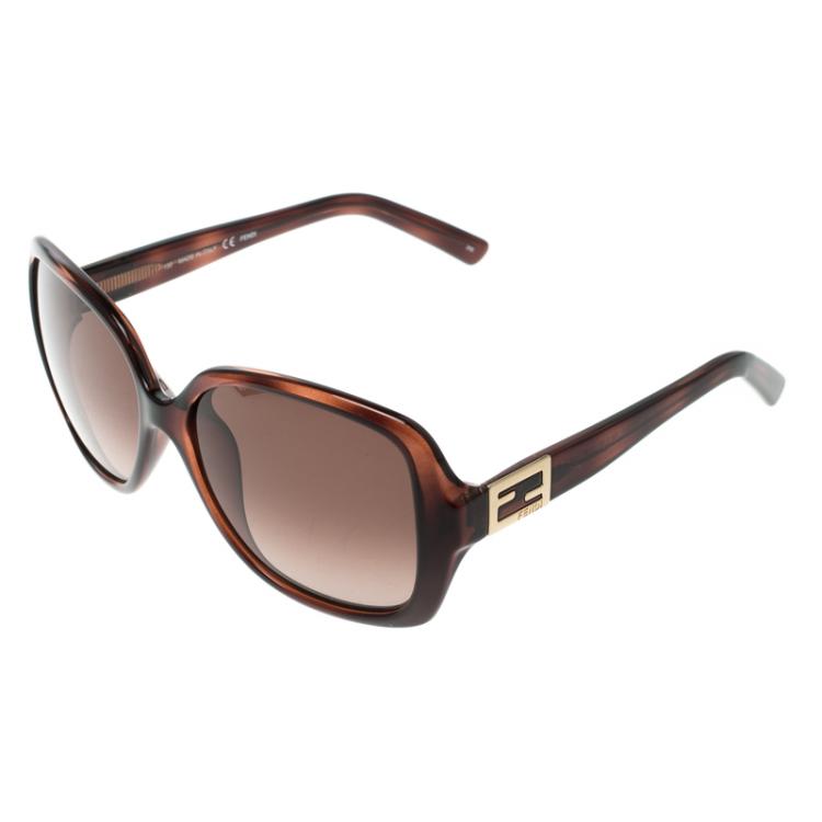 Pre Owned Fendi Brown Tortoise FS5227 Square Sunglasses