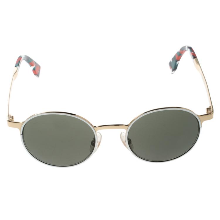 Pre Owned Fendi Black/Gold Plated  FF0090/S Round Sunglasses
