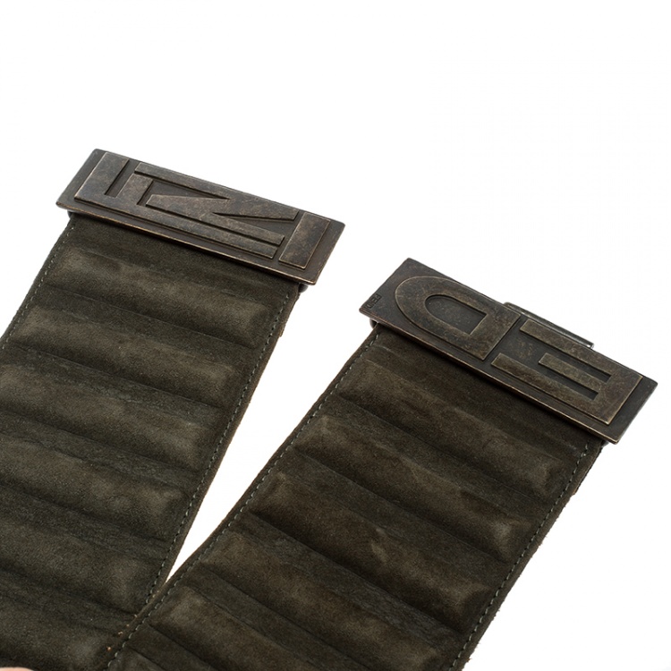 Pre Owned Fendi Olive Green Suede Wide Elastic Belt 65cm
