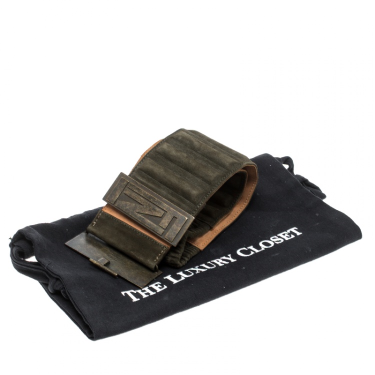 Pre Owned Fendi Olive Green Suede Wide Elastic Belt 65cm