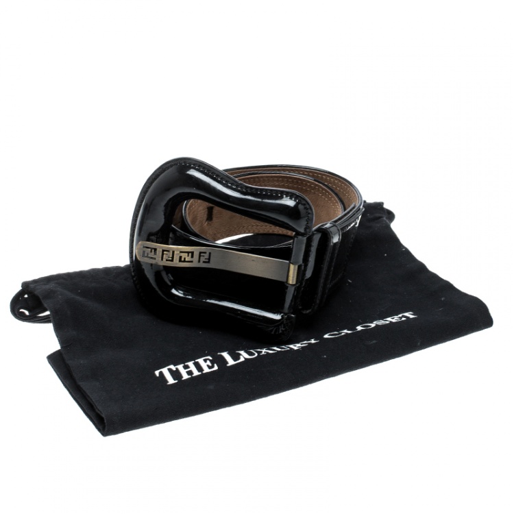 Pre Owned Fendi Black Leather and Patent Leather Waist B Buckle Belt 75cm
