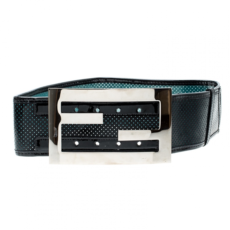 Pre Owned Fendi Black Perforated Leather Wide Belt 70cm