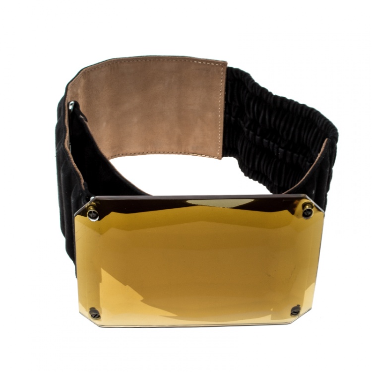 Pre Owned Fendi Black Suede Crystal Wide Elastic Belt 85cm